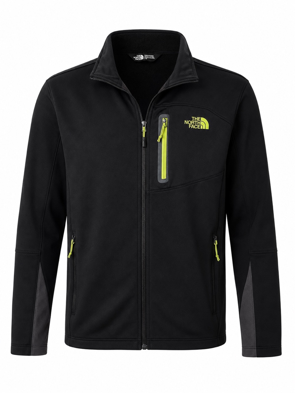 The North Face Men’s Black Softshell Full Zip Jacket Lime Green Accent Size Larg